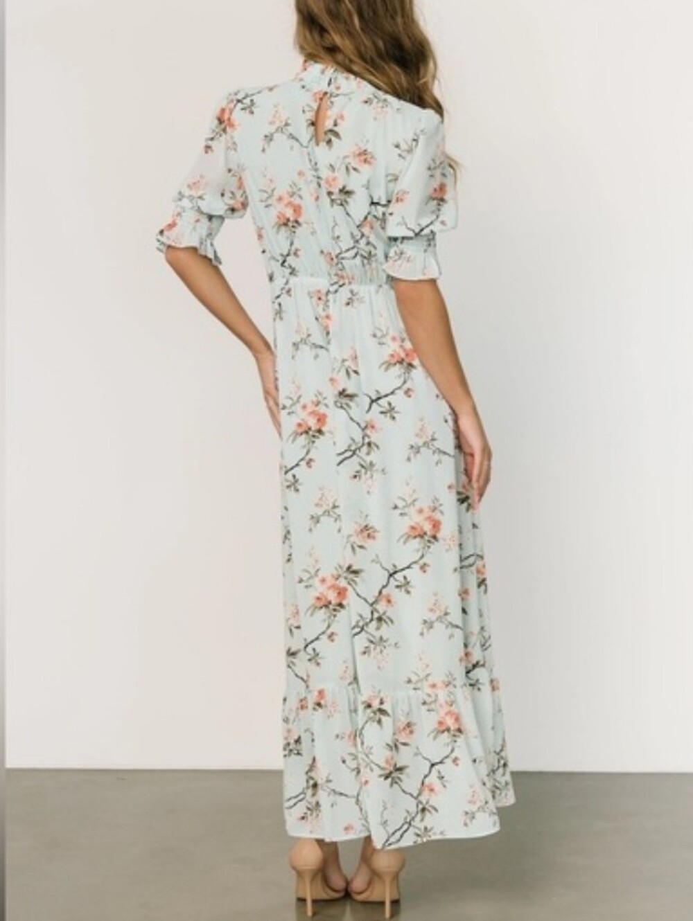 Baltic Born Marie Mock Neck Micro Floral Maxi Dress Sage Size S - Picture 3 of 8